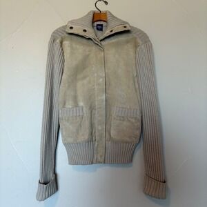 Vintage High Sierra Womens Suede Knit Trim Button Up Jacket Tan Size M‎
